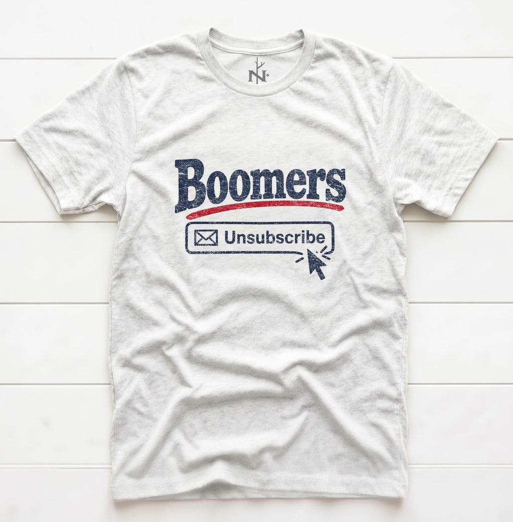 Boomers Unsubscribe T-Shirt in Solid White Triblend