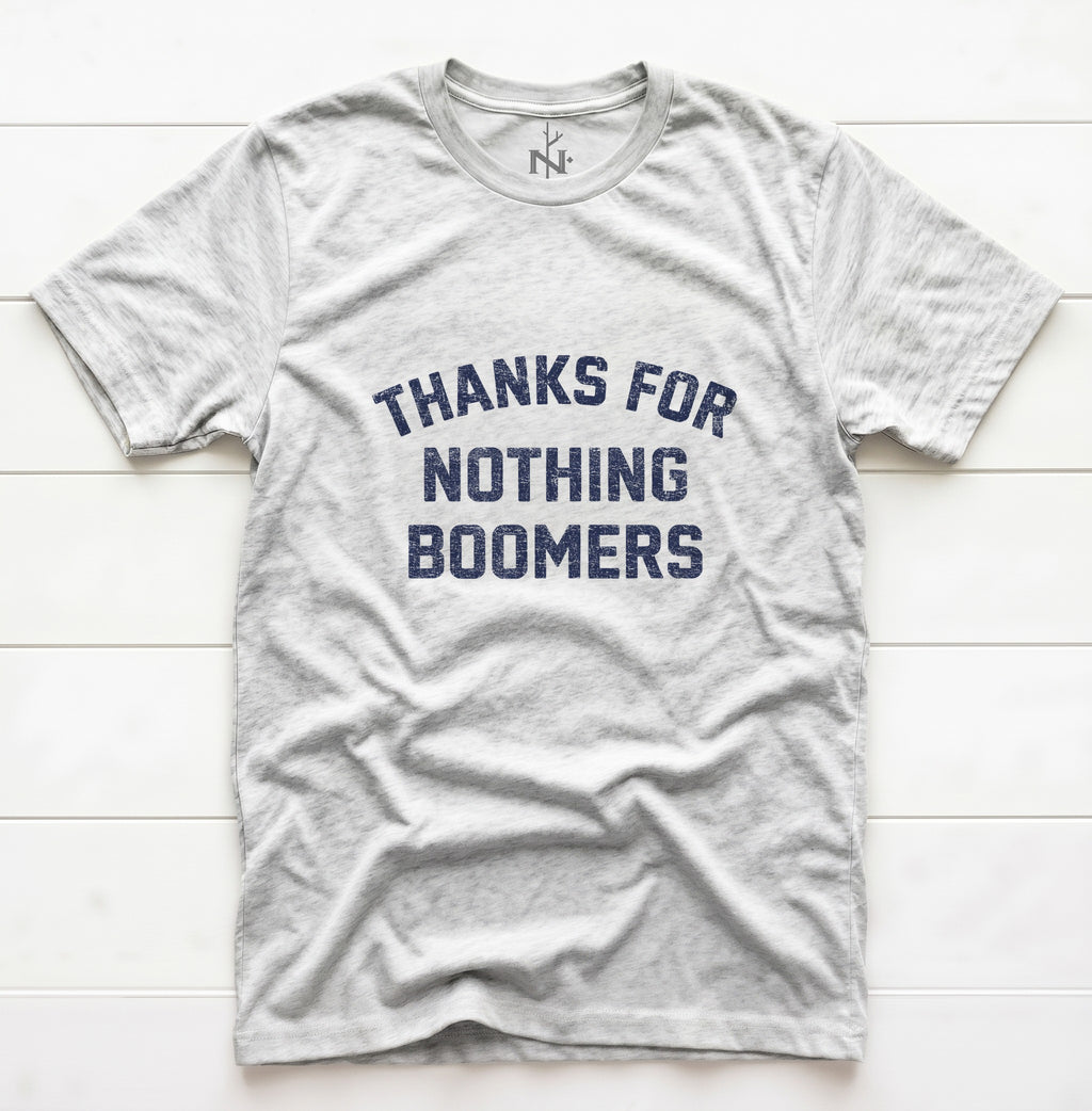 Thanks for Nothing, Boomers T-Shirt in White Fleck Triblend