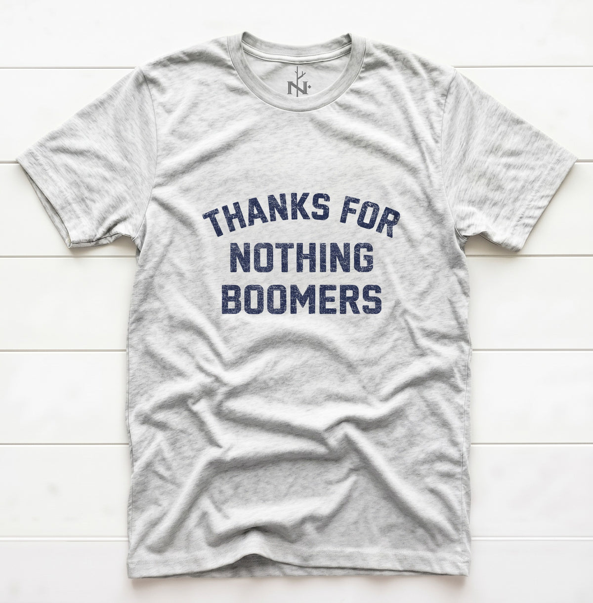 Thanks for Nothing, Boomers T-Shirt in White Fleck Triblend